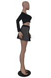Coffee Wholesale A Word Shoulder Long Sleeve Crop Top Spliced Ruffle Pleated Skirts TRS1175-4