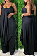 Black Sexy Pure Color Condole Belt Irregularity Top Wide Leg Pants Sets QZ7003-1