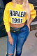 Yellow Women Long Sleeve Letters Printing Casual T shirts SMY8052