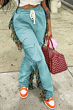 Light Green Euramerican Casual Fashion Pure Color Stereoscopic Pocket Tassel Tied Long Pants MLM9076-5