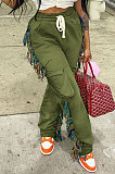 Light Green Euramerican Casual Fashion Pure Color Stereoscopic Pocket Tassel Tied Long Pants MLM9076-5
