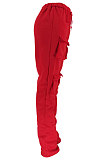 Gray Women Pure Color More Pocket Mid Waist Long Pants SMY8063-2