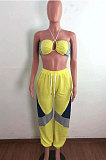 Yellow Sexy Sport Colorful Zip Back Strapless+Banded Pantd Casual Sets QZ7001-1