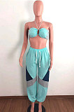 Sky Blue Sexy Sport Colorful Zip Back Strapless+Banded Pantd Casual Sets QZ7001-3