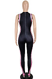 Black Women Sleeveless Fashion Sport Printing Tight High Waist Bodycon Jumpsuits SH7282