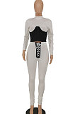 White Euramerican Women Solid Color Spliced Tight Sexy Tied Bandage Zipper Pants Sets HZF57801-1