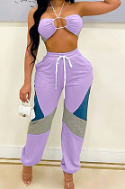Light Purple Sexy Sport Colorful Zip Back Strapless+Banded Pantd Casual Sets QZ7001-2