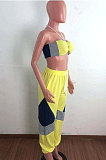 Yellow Sexy Sport Colorful Zip Back Strapless+Banded Pantd Casual Sets QZ7001-1