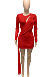 Black Women Club Party Sequins Hollow Out Streamer Pure Color Mini Dress Q947-3
