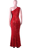 Red Euramerican Women Club Suit Solid Color Hollow Out Sequins Evening Dress Sexy Long Dress Q942