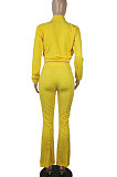 Black Women Solid Color Long Sleeve Cardigan Zipper Sport Flare Leg Pants Sets LML163-5