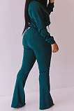 Coffee Women Solid Color Long Sleeve Cardigan Zipper Sport Flare Leg Pants Sets LML163-7