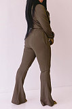 Green Women Solid Color Long Sleeve Cardigan Zipper Sport Flare Leg Pants Sets LML163-6