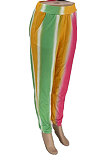 Yellow Casual Digital Rainbow Print Ankle Banded Pants ZDD31163-3
