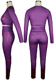 Purple Euramerican High Waist Long Sleeve Round Collar Yoga Suit Pants Sets QQM4336-1