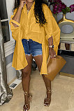 Black Euramerican Women Personality Solid Color Turn-Down Collar Single-Breasted Cardigan Irregular Shirts RMH8941-2