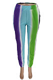 Blue Casual Digital Rainbow Print Ankle Banded Pants ZDD31163-1