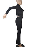 Yellow Women Solid Color Long Sleeve Cardigan Zipper Sport Flare Leg Pants Sets LML163-4