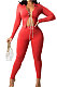 Red Cotton Blend Long Sleeve Bandage Top Bodycon Pants Solid Color Sets ZNN9108-2