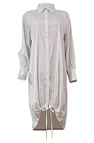 Blue Lapel Neck Long Sleeve Single-Breasted Loose Drawable Hem Shirt Dress WY6838-6