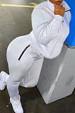 White Autumn Winter New Long Sleeve Stand Neck Zipper Jumper Sweat Pants Sport Sets YX9292-6