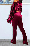 White Wholesale Velvet Long Sleeve Oblique Shoulder Top Flare Pants Solid Color Sets YX9298-4
