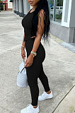 Black Euramerican Fashion Women Tight Super Elastic Tank Pure Color Pants Sets HR8186-2