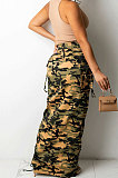 Camel Fashion Camouflage Print Ruffle Drawsting Slim Fitting Maxi Skirts ZNN9110-2