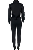 Black Sport Women Solid Color Zipper Cardigan Split Pants Sets HR8192 -1