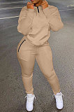 Coffee Autumn Winter New Long Sleeve Stand Neck Zipper Jumper Sweat Pants Sport Sets YX9292-4