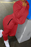 Red Autumn Winter New Long Sleeve Stand Neck Zipper Jumper Sweat Pants Sport Sets YX9292-3