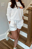 Black Casual Pattern Print Long Sleeve Round Neck T-Shirt Shorts Sport Sets ZNN9109-2