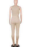 Apricot Euramerican Fashion Women Tight Super Elastic Tank Pure Color Pants Sets HR8186-3