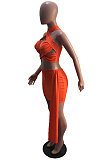 Orange Summer Sexy Strapless Warp Skirts Solid Color Sets YSH6229-12