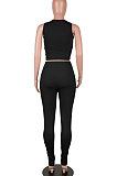 Black Euramerican Fashion Women Tight Super Elastic Tank Pure Color Pants Sets HR8186-2