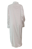 Blue Lapel Neck Long Sleeve Single-Breasted Loose Drawable Hem Shirt Dress WY6838-6