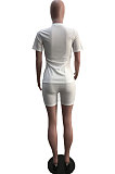 White Casual Digital Print Short Sleeve Round Collar T-Shirt Shorts Sets YSH6238 
