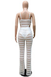 White Sexy Condole Belt Strapless Tank Net Cloth Sleeveless Solid Color Pants Sets No Underwear YF9244
