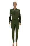 Green Autumn Winter Velvet Long Sleeve Zip Front Hoodie Pencil Pants Sport Sets YT3289-5