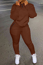 Coffee Autumn Winter New Long Sleeve Stand Neck Zipper Jumper Sweat Pants Sport Sets YX9292-4