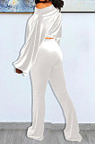 White Wholesale Velvet Long Sleeve Oblique Shoulder Top Flare Pants Solid Color Sets YX9298-4