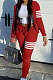 Red Newest Striple Spliced Long Sleeve Zipper Hooded Coat Sweat Pants Sets YX9296-1