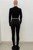 Light Blue Wholesale New Horn Sleeve Zip Fron Top Slit Pencil Pants Slim Fitting Two-Piece YX9295-2