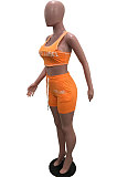 Orange Casual Letter Print Tank Shorts Solid Color Sport Sets YSH86245 -2