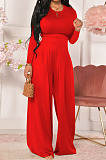 Red Women Trendy Joket Casual Pure Color Loose Pants Sets ED8522-2