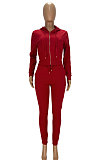 Red Autumn Winter Velvet Long Sleeve Zip Front Hoodie Pencil Pants Sport Sets YT3289-3