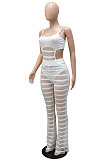 White Sexy Condole Belt Strapless Tank Net Cloth Sleeveless Solid Color Pants Sets No Underwear YF9244