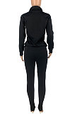 Khaki Sport Women Solid Color Zipper Cardigan Split Pants Sets HR8192 -3