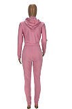 Pink Autumn Winter Velvet Long Sleeve Zip Front Hoodie Pencil Pants Sport Sets YT3289-4