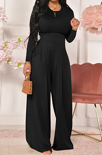 Black Women Trendy Joket Casual Pure Color Loose Pants Sets ED8522-1